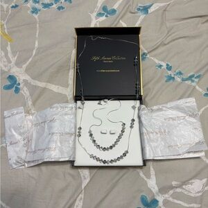Elegant Silver Beaded Necklace Set by Fifth Avenue